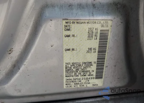 2016 Nissan Altima 2.5/2.5 S/2.5 Sl/2.5 Sr/2.5 Sv из США, поврежденный, VIN 1N4AL3AP1GC258499